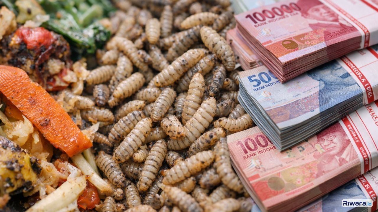 Ilustrasi pengolahan sampah organik menjadi maggot yang memiliki nilai ekonomi tinggi dan ramah lingkungan